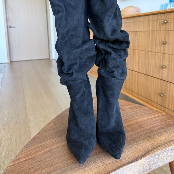 Steve Madden Black Suede Slouch Under the Knee-High Block Heel Boots - Picture 2 of 5